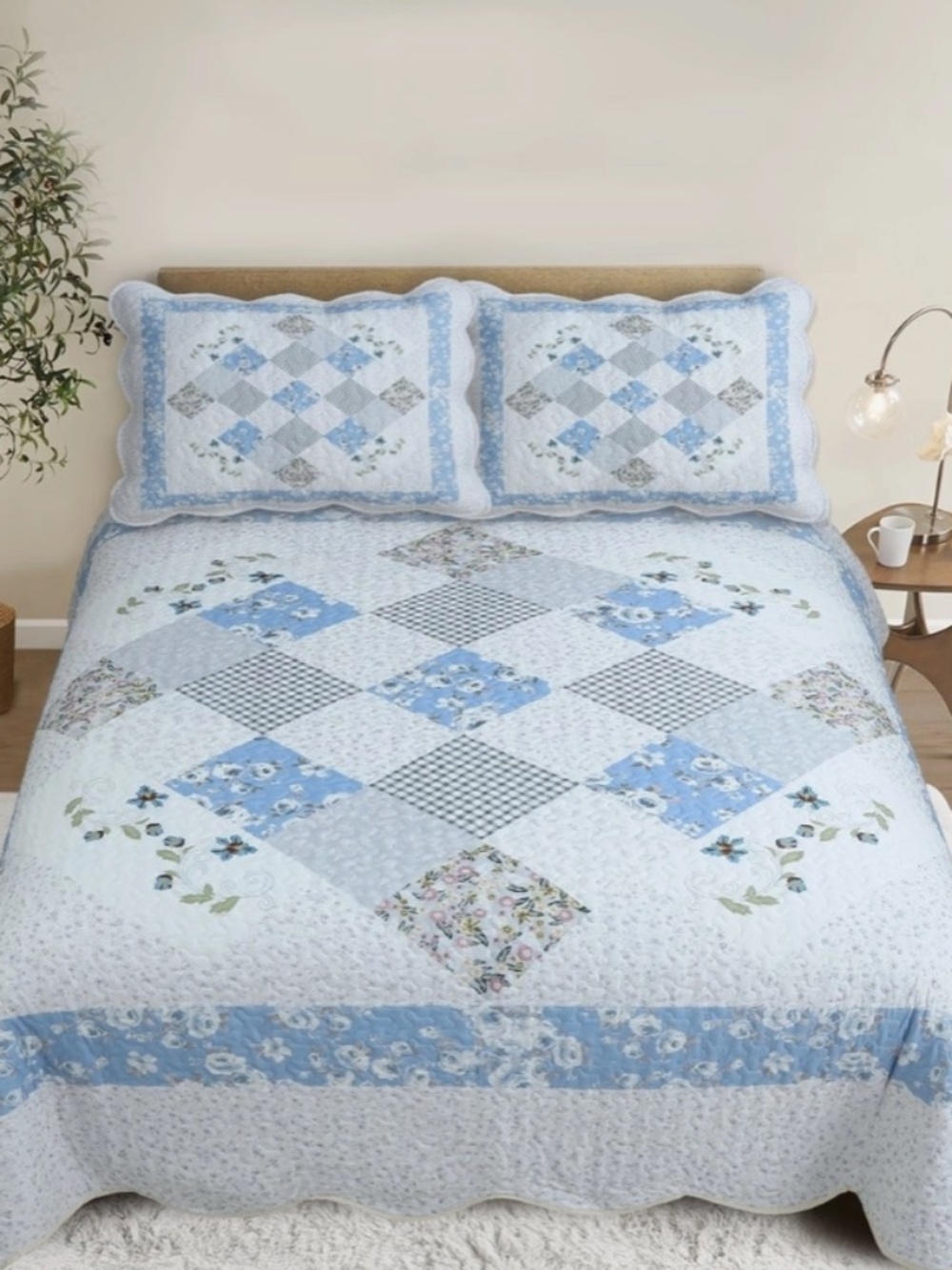 Cottagecore Whimsical Floral Patchwork Queen Quilt Set Farmhouse